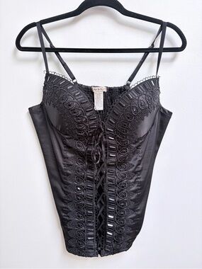 Max & K - Y2K Black Satin Bustier Corset Lace-Front Whimsigoth Cami 2X